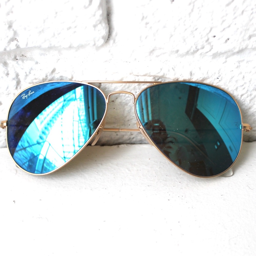 RayBan Mirror Aviator Sunglasses in Aqua Blue